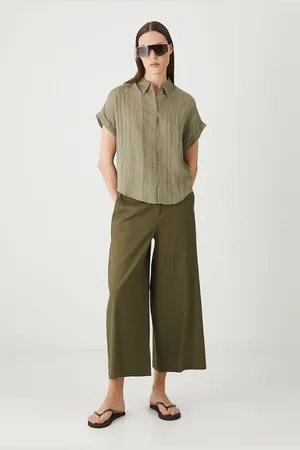 MEDICINE Spodnie lniane kolor fason culottes medium waist