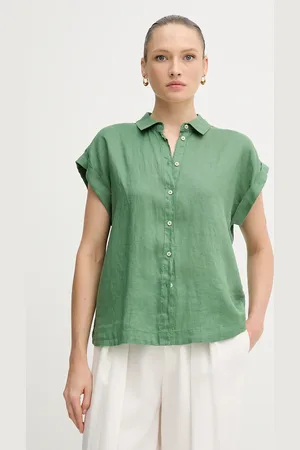 Benetton Koszula lniana kolor regular z kołnierzykiem klasycznym