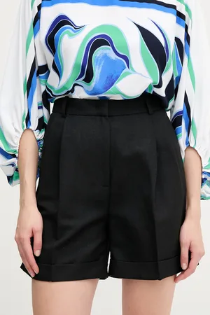 Tommy Hilfiger Szorty z domieszką lnu damskie kolor gładkie high waist WW0WW44767