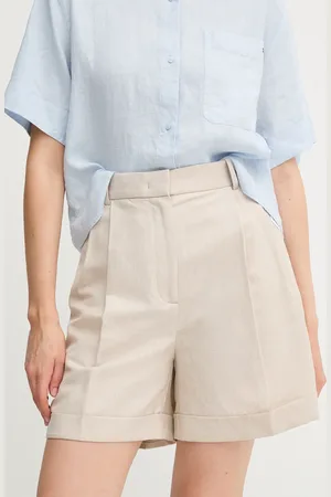 Tommy Hilfiger Szorty z domieszką lnu damskie kolor gładkie high waist WW0WW44767