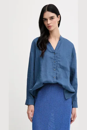 Benetton Koszula lniana damska kolor relaxed 5BMLDQ0BA