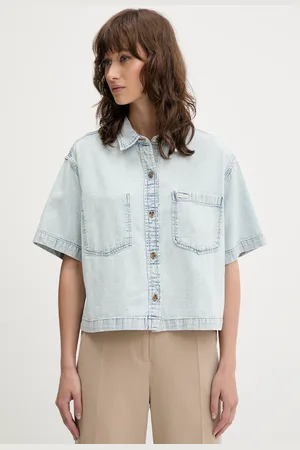 Guess Koszula jeansowa damska kolor relaxed z kołnierzykiem klasycznym W5GH0F D5M83