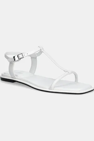 Calvin Klein Sandały skórzane FLAT SANDAL SQUARED BUCKLE LTH damskie kolor HW0HW02556