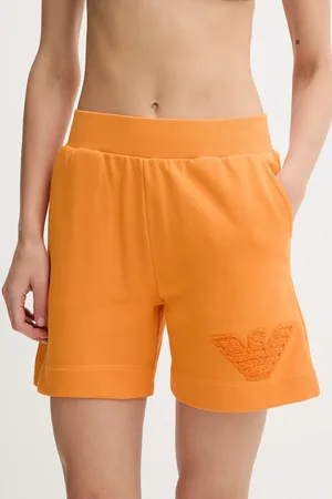 Emporio Armani Szorty bawełniane damskie kolor z aplikacją high waist EW000778 AF12186