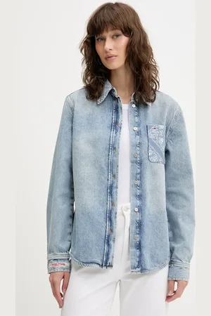 Tommy Hilfiger Koszula bawełniana jeansowa damska kolor relaxed z kołnierzykiem klasycznym DW0DW20665