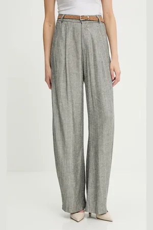 ANSWEAR Lab spodnie z domieszką lnu damskie kolor szerokie high waist
