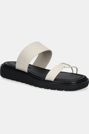 Calvin Klein Klapki skórzane ROPE SANDAL SOFT LTH MG damskie kolor YW0YW01864