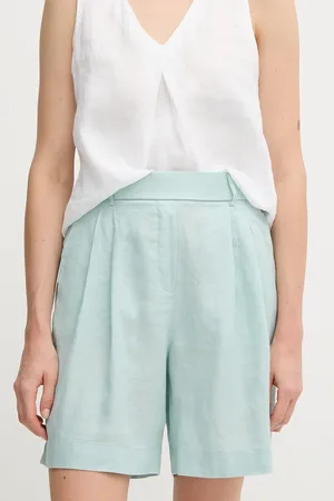 Benetton Szorty lniane kolor gładkie high waist 4AGHD901V