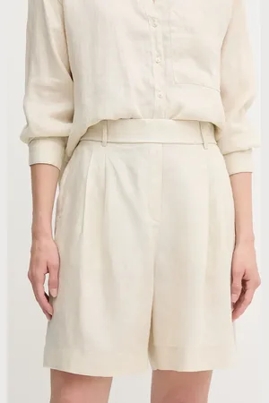 Benetton Szorty lniane kolor gładkie high waist 4AGHD901V