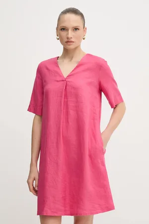 Benetton Sukienka lniana kolor mini oversize 4AGHDV0B0