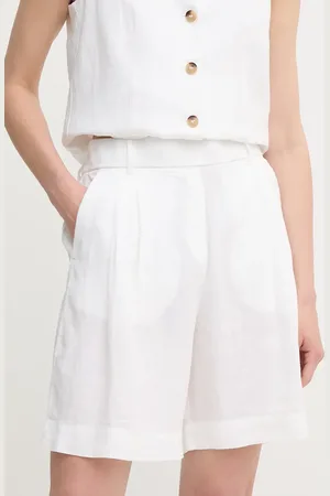 Benetton Szorty lniane kolor gładkie high waist 4AGHD901V