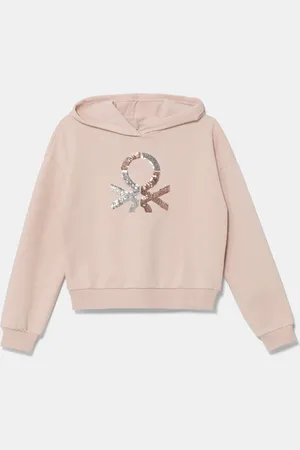 Benetton Bluza dziecięca kolor z kapturem z aplikacją 39M2C203W