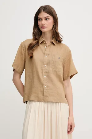 Ralph Lauren Koszula lniana damska kolor relaxed z kołnierzykiem klasycznym 211965847