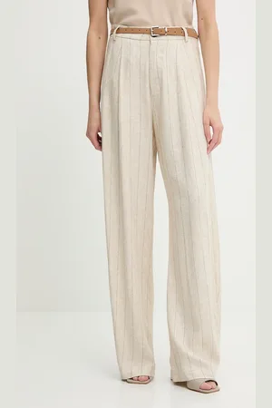 ANSWEAR Lab spodnie z domieszką lnu damskie kolor szerokie high waist