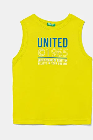 Benetton Top bawełniany dziecięcy kolor z nadrukiem 3I1XCH01W