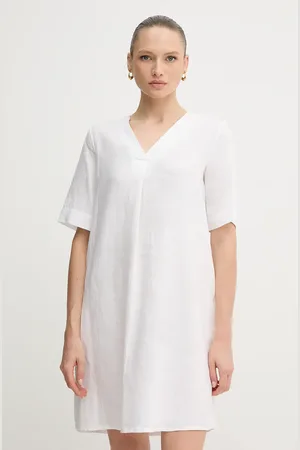 Benetton Sukienka lniana kolor mini oversize 4AGHDV0B0