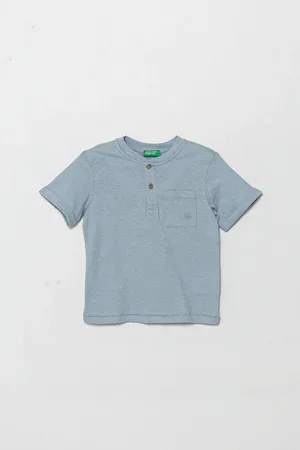 Benetton T-shirt z domieszką lnu dziecięcy kolor gładki 3F4JG10IF