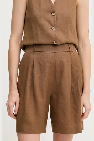 Benetton Szorty lniane kolor gładkie high waist 4AGHD901V