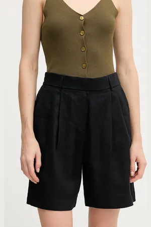 Benetton Szorty lniane kolor gładkie high waist 4AGHD901V