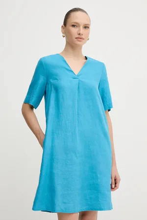 Benetton Sukienka lniana kolor mini oversize 4AGHDV0B0