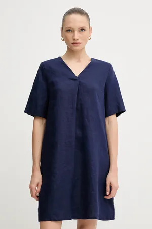 Benetton Sukienka lniana kolor mini oversize 4AGHDV0B0