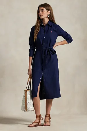 Ralph Lauren Sukienka lniana kolor midi rozkloszowana 211943992
