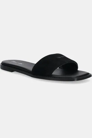 Calvin Klein Klapki zamszowe FLAT SANDAL SQUARED HF SUE damskie kolor HW0HW02557