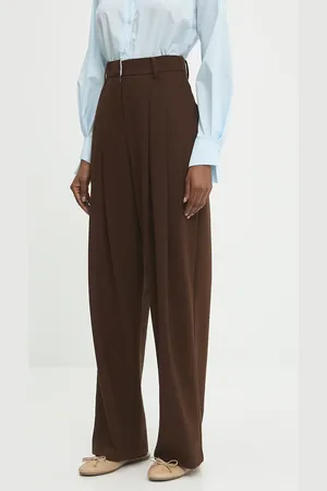 ANSWEAR Lab spodnie z wełną damskie kolor szerokie high waist
