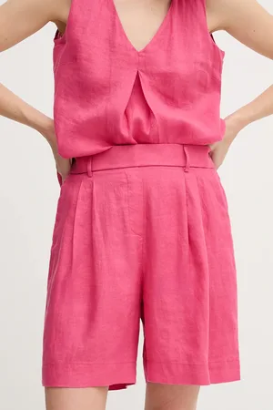 Benetton Szorty lniane kolor gładkie high waist 4AGHD901V