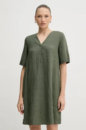 Benetton Sukienka lniana kolor mini oversize 4AGHDV0B0