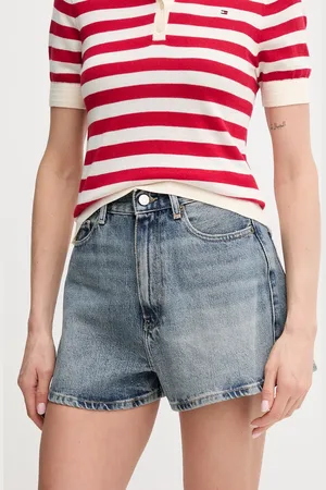 Tommy Hilfiger Szorty jeansowe damskie kolor gładkie high waist WW0WW44384