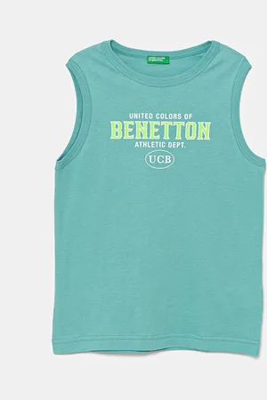 Benetton Top bawełniany dziecięcy kolor z nadrukiem 3I1XCH01W