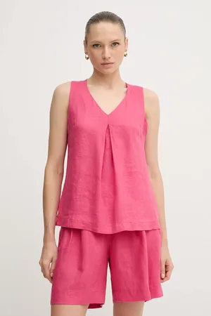 Benetton Bluzka lniana kolor gładka 5BMLDQ06W