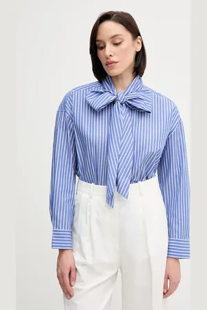 Tommy Hilfiger Koszula bawełniana damska kolor relaxed z wiązanym dekoltem WW0WW44722
