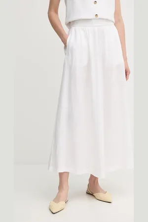Benetton Spódnica lniana kolor midi rozkloszowana 4AGHD004L