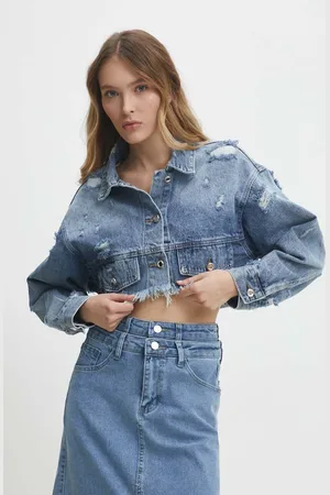ANSWEAR Lab kurtka jeansowa damska kolor przejściowa oversize