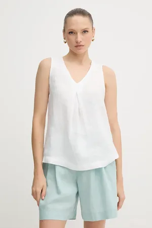 Benetton Bluzka lniana kolor gładka 5BMLDQ06W