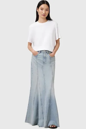 AllSaints Spódnica jeansowa ALMA kolor maxi rozkloszowana W068RC
