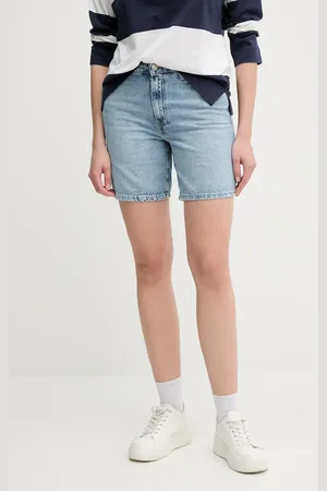 Tommy Hilfiger Szorty jeansowe bawełniane damskie kolor gładkie high waist WW0WW45505