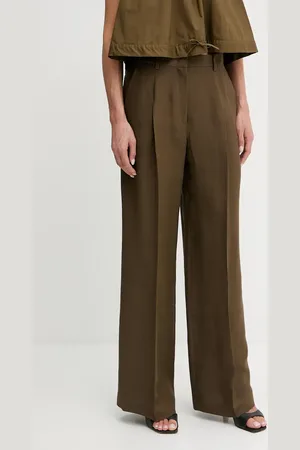 Pinko Spodnie z domieszką lnu damskie kolor szerokie high waist 104869 A2HA