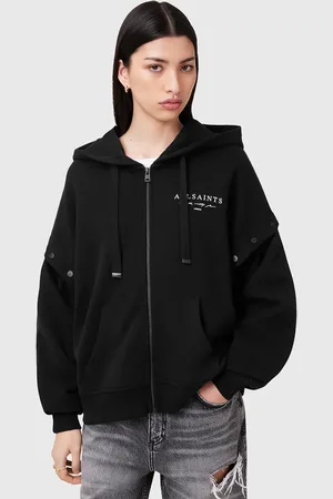 AllSaints Bluza bawełniana AROMA damska kolor z kapturem z nadrukiem W134JC