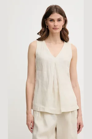 Benetton Bluzka lniana kolor gładka 5BMLDQ06W