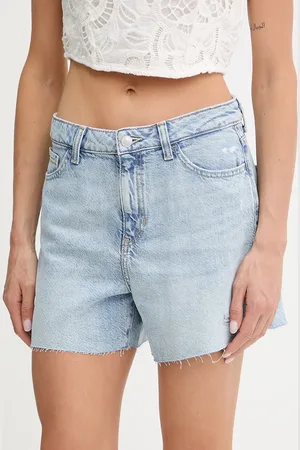 Guess Szorty jeansowe damskie kolor gładkie high waist W5GD74 D5B96