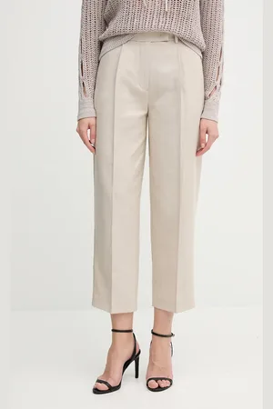 Tommy Hilfiger Spodnie z domieszką lnu damskie kolor proste high waist WW0WW45461