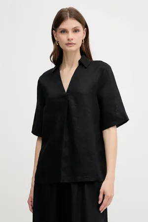Benetton Bluzka lniana damska kolor gładka 5BMLDQ0B6
