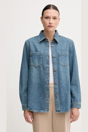 Benetton Koszula jeansowa damska kolor relaxed z kołnierzykiem klasycznym 5WDMDQ0C5