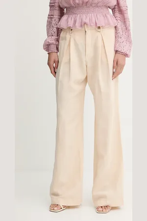 Guess Spodnie z domieszką lnu SHAYE damskie kolor proste high waist W5GA2G WG8N0