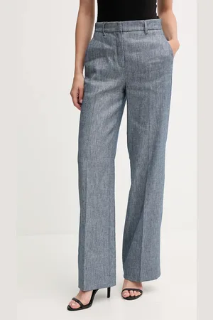 Sisley Spodnie lniane damskie kolor szerokie high waist 4MNULF02I
