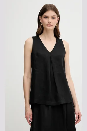 Benetton Bluzka lniana kolor gładka 5BMLDQ06W
