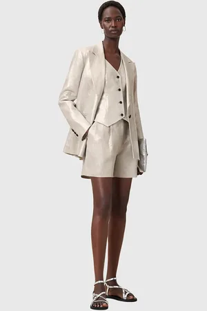 AllSaints Szorty lniane AVERIE damskie kolor gładkie medium waist W069QC